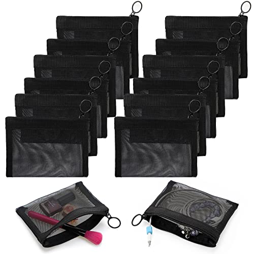 Black Small Zipper Pouch Mesh Mini Cosmetic Bag Coin Purse Bulk Mesh Coin Pouch Organizer for Women Travel Home, 5 x 4 Inch(20 Pcs)