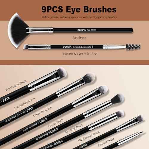 Z'OREYA Makeup Brushes, 16Pcs Makeup Brush Set Premium Synthetic Kabuki Brush Cosmetics Foundation Concealers Powder Blush Blending Face Eye Shadow Brush Set (Black)