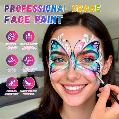 Face Painting Kit 18 Colors with Brushes - Water-Based Non-Toxic