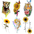 6 Sheets Tiny Small Temporary Tattoos For Women Men Finger Hands Neck Wrist Face, Cute Long Lasting Cartoon Fake Tattoo Stickers For Kids Boys Girls Leopard Tiger Lion Sunflower Butterfly