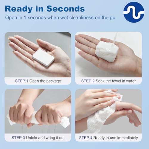 Compressed Towel Tablets - 50 Pack Quick-Expand Dry/Wet Towels for Travel, Camping, Hiking, Backpacking - Ultra Portable, Individually Wrapped, Lint-free Compressed Towel