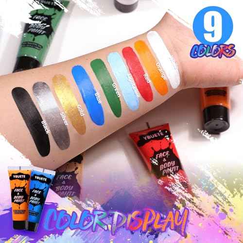 9 Colors Face Body Paint Set, Professional Paint Set for Halloween Cosplay Costume Party, Full-coverage Multi-Color Cream Makeup Blendable Set for Adults Halloween Cosplay SFX Makeup Paint