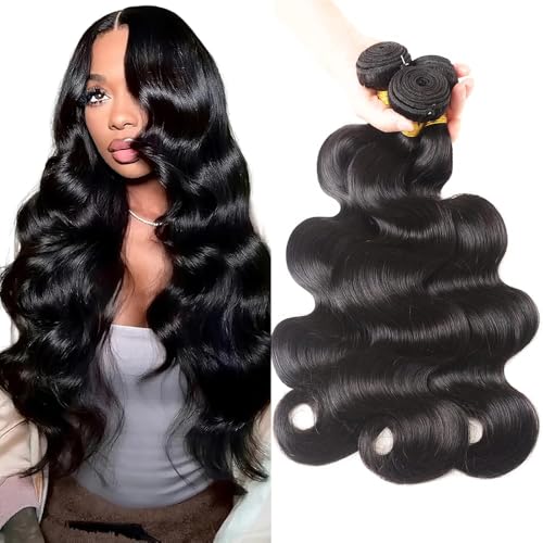 Brazilian Body Wave Hair Bundles 3 Pack - Natural Black Human Hair Extensions