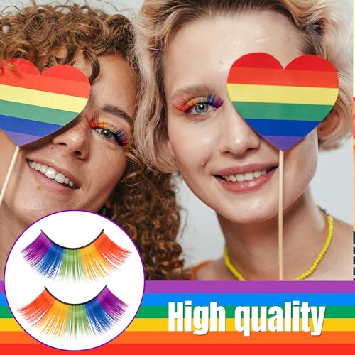 5 Pairs 3D Rainbow Eyelashes with Tinsel - Pride & Rave