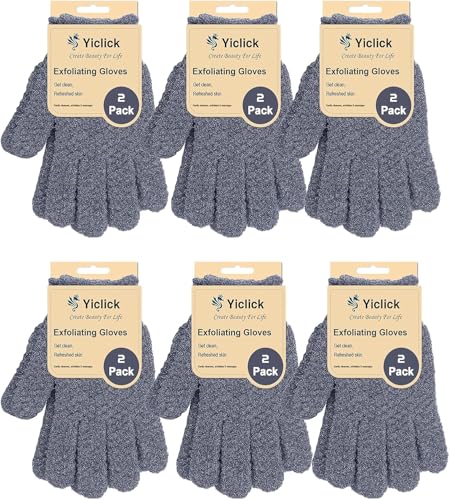 Yiclick 12Pc Exfoliating Gloves - Body Scrub Mitt for Shower