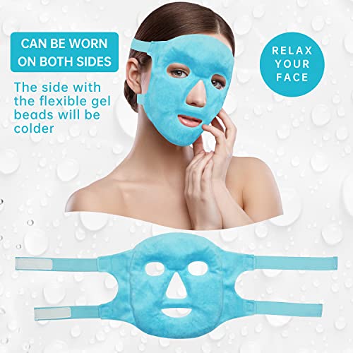 ZN?CUET?D Bundle of Gel Beads Ice Face Mask for Headaches, Puffy Eyes, Redness, Migraines and Ankle Ice Pack Wrap Compression Sleeve for Injuries Foot Swelling