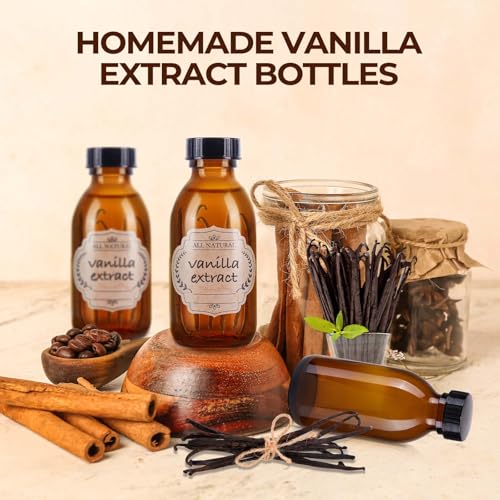 6 Pack 4 oz Amber Glass Bottles with Lids for Extracts & Oils