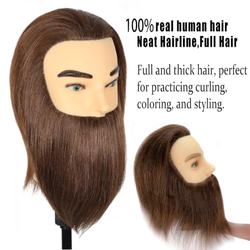 Male Mannequin Head 100% Real Human Hair 12" with Beard