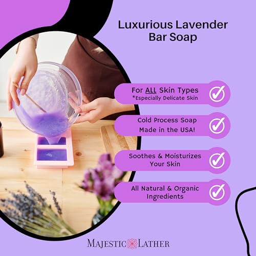 Majestic Lather Lavender Luxury Handmade Bar Soap for Face & Body - Gentle Skin Soothing, Moisturizing and Nourishing. Vegan & Cruelty Free. Natural Cold Process for All Skin Types