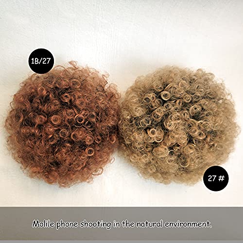 Yinmei Baibian Ombre Brown Afro Puff Drawstring Ponytail Kinky Curly Pony Tail Hair Extensions Synthetic Short Bun Hairpieces for Black Women(1B/27#)