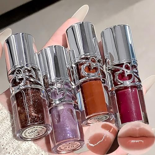 4Pcs Glitter Lip Gloss Set,High Shine Hydrating Long Lasting Non-Sticky Vegan Tinted Formula,Glossy Finish Glass Like Shine Lip Gloss for Women Girls
