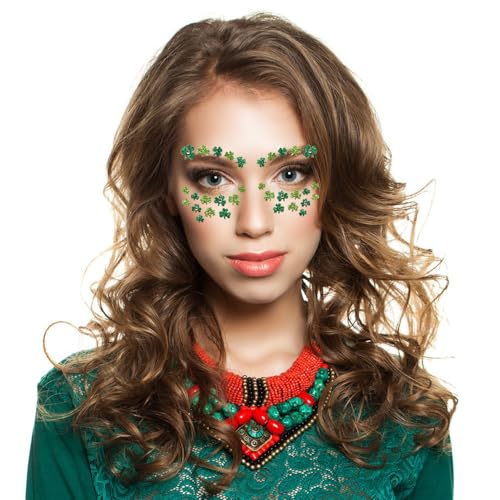 St. Patrick's Day Face Tattoos, 2 Pack Shamrock Glitter Gem Stickers