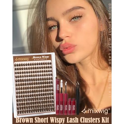 Brown Lash Clusters Kit Wispy Lash Extension Kit 10-14MM Short Spiky Eyelash Clusters Natural Cluster Eyelash Extensions Dark Brown Individual Lashes D Curly DIY Lash Extension by Lvmixwig