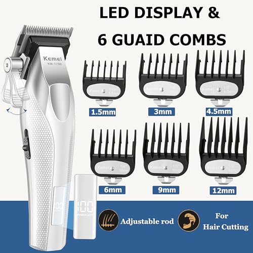 KEMEI Professional Hair Clippers, Cordless Clippers for Men Trimmers for Barbers 9100 RPM Clippers for Hair Cutting with Full Metal Body Ceramic and DLC Blades KM-1798