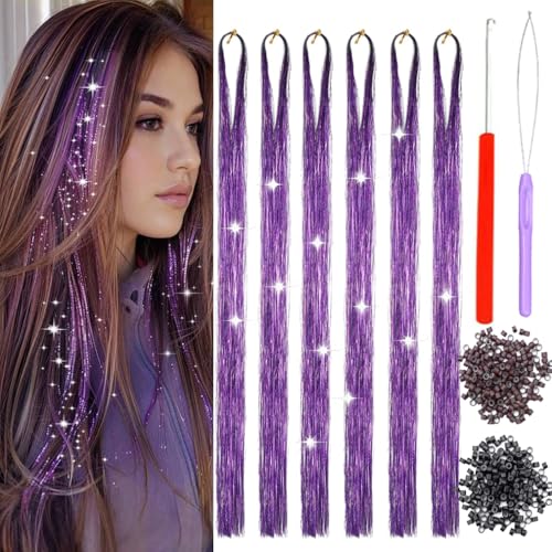 Purple Hair Tinsel Extensions Kit 48 Inch 1200 Strands