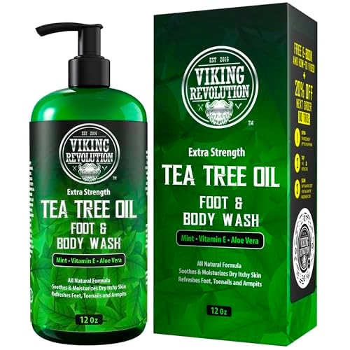 Viking Revolution Tea Tree Body Wash Soap for Men - Helps Athlete's Foot, Jock Itch, Eczema & Body Odors - Extra Strength Tea Tree Oil Men's Body and Foot Wash