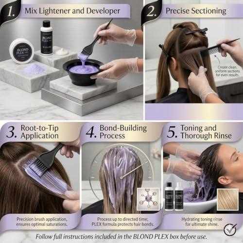 Hair Bleaching Kit 6 Piece Blond Plex Charcoal Lightener & Developer Set – Dust-Free, Anti-Brass Violet Developer for Blonde Hair