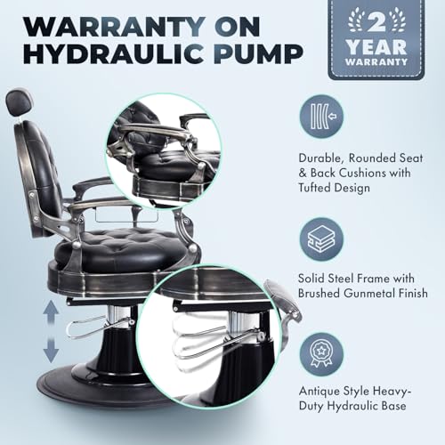 Buy-Rite Alesso Vintage Barber Chair with Hydraulic Lift, 450 lb Capacity