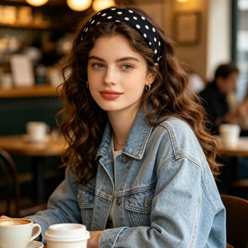 Polka Dot Elastic Headbands for Women, 2 Pack Non-Slip