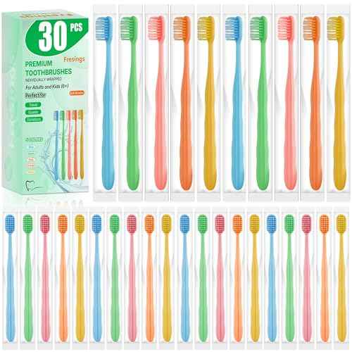 30 Pack Premium Disposable Toothbrushes Bulk ? Individually Wrapped Soft Bristle Toothbrushes for Travel, Hotel Guest, Donation, Kids, Adults ? Single Use, Family & Emergency Hygiene