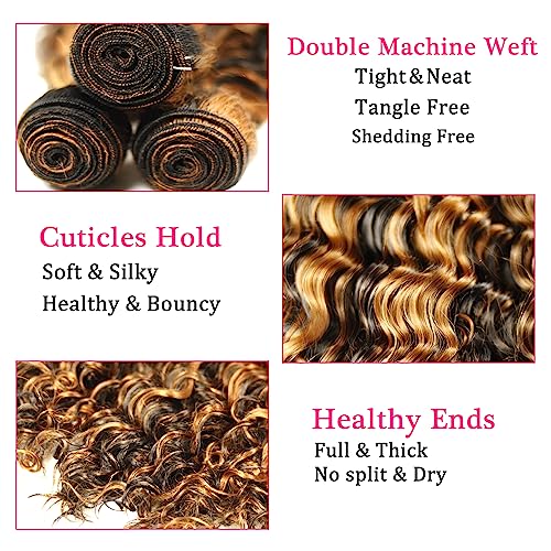 30 32 34 Inch Kinky Curly Hair Bundles Ombre Brown