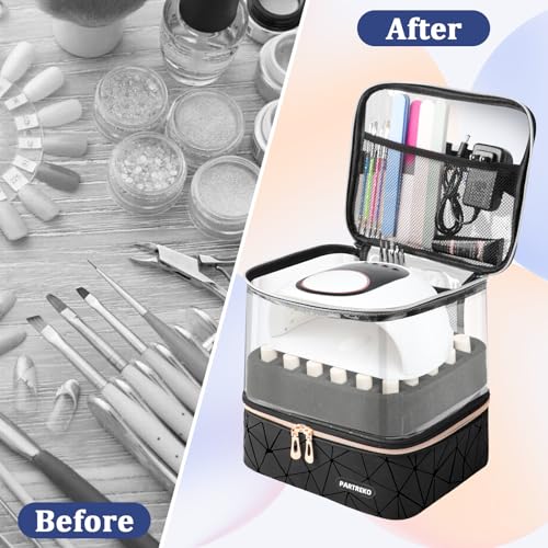 Partreko Double-Layer Nail Polish Organizer Case Holds 60 Bottles with Transparent PU Leather Design