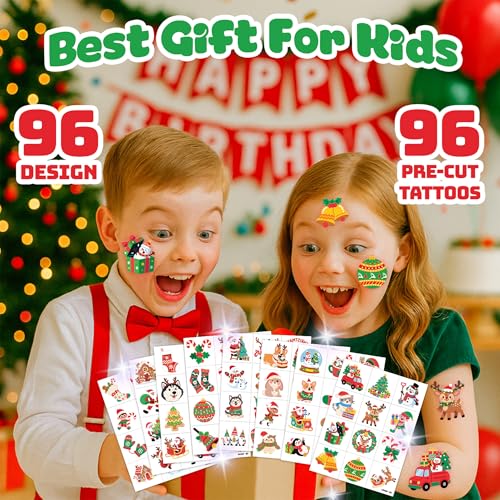 96 PCS Christmas Temporary Tattoos for Kids