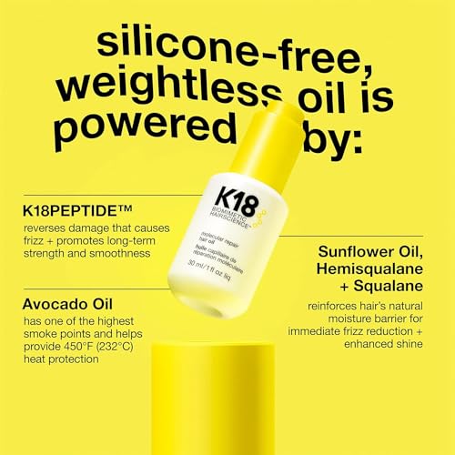 K18 Molecular Repair Hair Oil - Weightless Oil Strengthens, Repairs Damage, Reduces Frizz, Improves Shine For All Hair Types - 30 ml