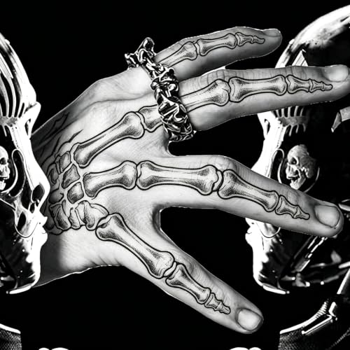 Skeleton Hand Temporary Tattoos - 4 Pairs, Waterproof
