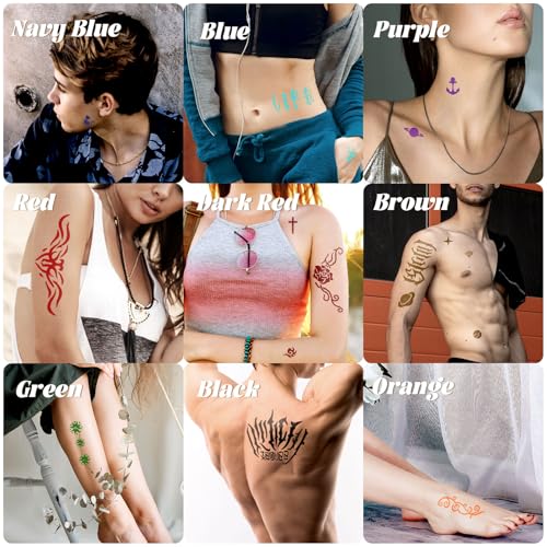 Temporary Tattoo Ink Kit - 12 Bottles, 130 Stencils, 9 Colors