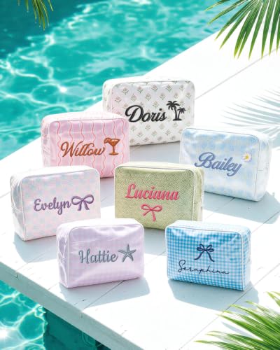 Personalized Embroidered Striped PVC Makeup Bag - Waterproof