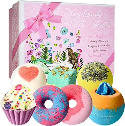 Natural Bath Bomb Gift Set - 7 Fizzy Bubble Bath Bombs with Shea Butter