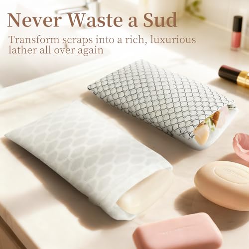 Small Black and White Soap Saver Bags Set - Dual-Layer Exfoliating Pouches