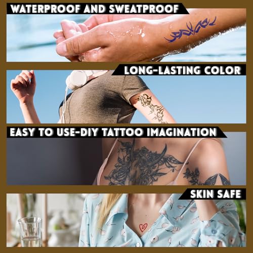 Temporary Tattoo Stencil Kit - 44 Templates, 4 Ink Colors