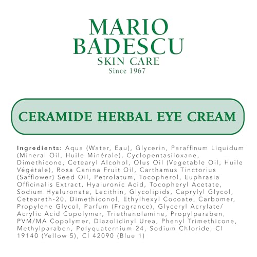 Mario Badescu Ceramide Herbal Eye Cream for All Skin Types, Lightweight & Antioxidant-Rich Eye Care that Brightens & Hydrates, Pack of 1, 0.5 Oz