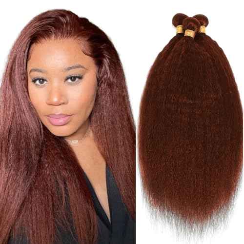 Color 33 Bundles Copper Yaki Straight Human Hair Bundles 8A Auburn Brown Bundles Hair Weave 3 Bundles 14 16 18 Inch Reddish Brown Kinky Straight Bundles 300G