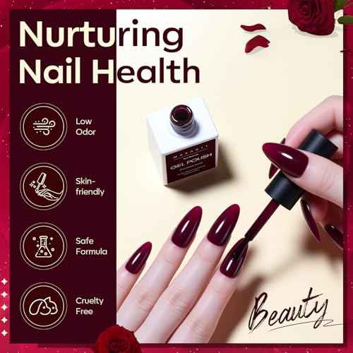 Makartt Dark Red Burgundy Gel Polish: 15ml Maroon Red Gel Nail Polish Fall Winter Soak Off UV LED Lamp Art Manicure Salon DIY Home Intense Color Gifts for Women Crimson Luxe