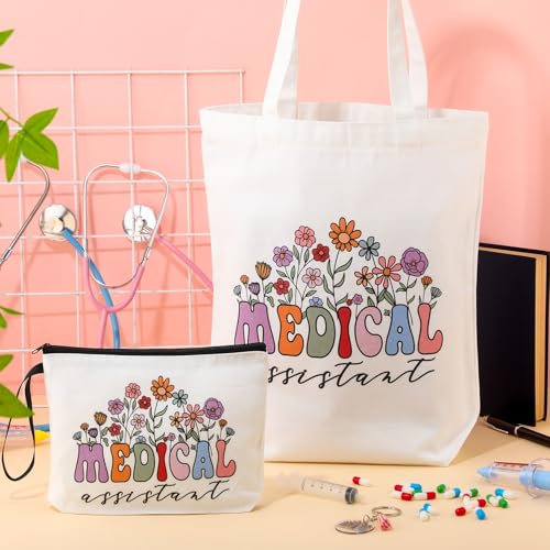 Sieral Medical Assistant Gift for Women Tote Canvas Bag Makeup Cosmetic Bag Keychain Valentine Appreciation Gift Doctor Nurse(6 Pcs)