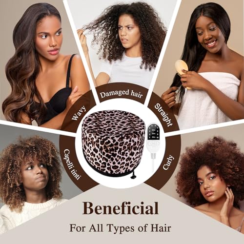 Aopow Classic Leopard Heat Cap for Deep Conditioning - 10 Level Hair Steamer