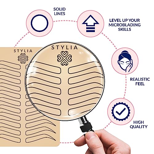 Stylia Microblading Practice Fake Skin Sheet for Eyebrow Tattoo, Fake Skin for Tattoo Brows, Micro Blading Eye Brow Makeup, Tattoo Skin Practice Kit, Tattooing Kit Supplies (Black Double Sided)