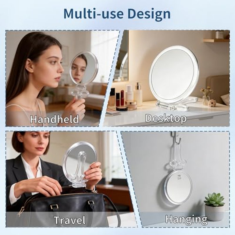 AMISCE Double-Sided Handheld Magnifying Mirror - 1X & 40X