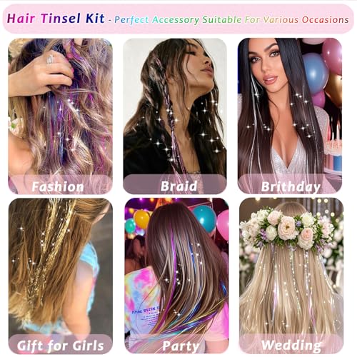Hair Tinsel Kit - 24 Colors, 9800 Strands, 48 Inch Extensions