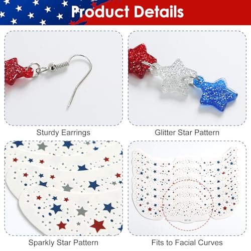 4th of July Star Dangle Earrings & Temporary Tattoos Set
