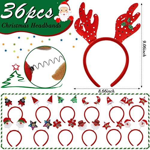 Zhehao 36 Pcs Christmas Headbands Bulk Santa Reindeer Antlers Snowman Santa Hat Headbands for Adults and Kids Cute Xmas Holiday Costume Headwear Accessories Christmas Party Favors