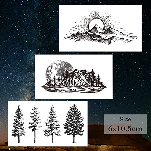 62 Sheets Temporary Tattoos - Black Geometry & Mountain Designs
