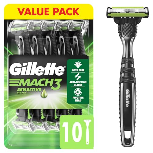 Gillette Mach3 Sensitive Disposable Razors Men’s 10 Count – Pivoting Head