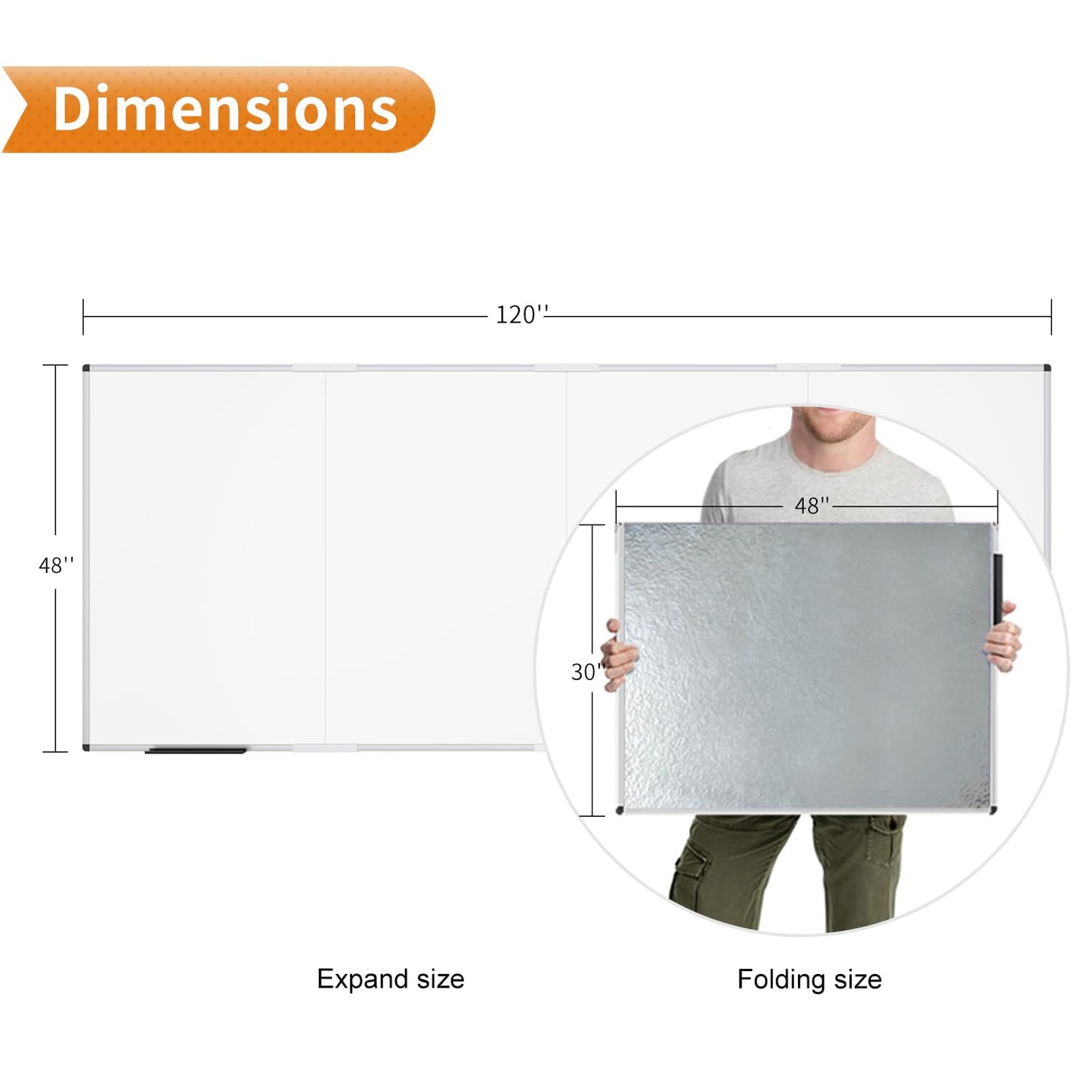 VIZ-PRO Large Dry Erase White Board/Magnetic Foldable Whiteboard, 120 X 48 Inches, Silver Aluminium Frame