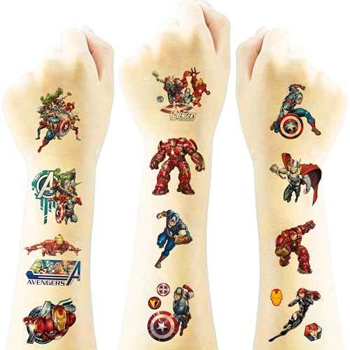 40pcs Avengers Temporary Tattoos for kids, Birthday Themed Party Supplies Decoration Favors Cartoon Sticker for Boys Home Activity Class Prizes Carnival Christmas Rewards