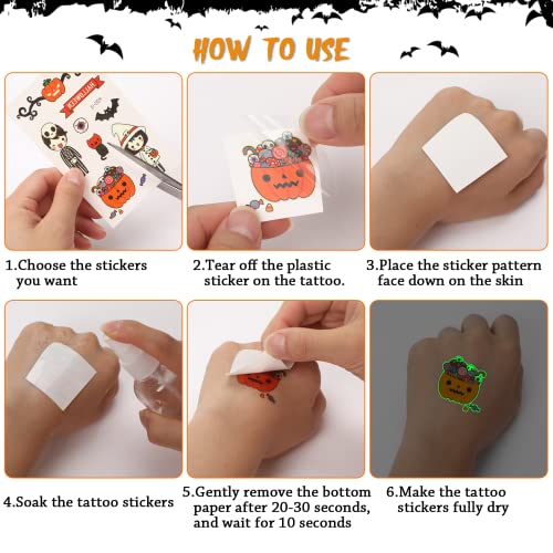 20 Sheets Halloween Temporary Tattoos for Kids, Glow in Dark Tattoo Stickers Luminous Tattoos Make up Stickers Party Favors Filler Decoration (Halloween Style)