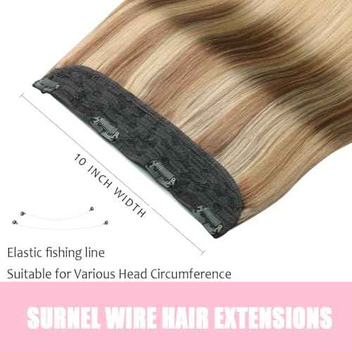 SURNEL Wire Hair Extension Invisible Fish Line Hair Extensions Real Human Hair Ash Brown to Caramel Blonde Wire Hair Extensions for Women 16 inch 65g(#10/16/16,16inch)